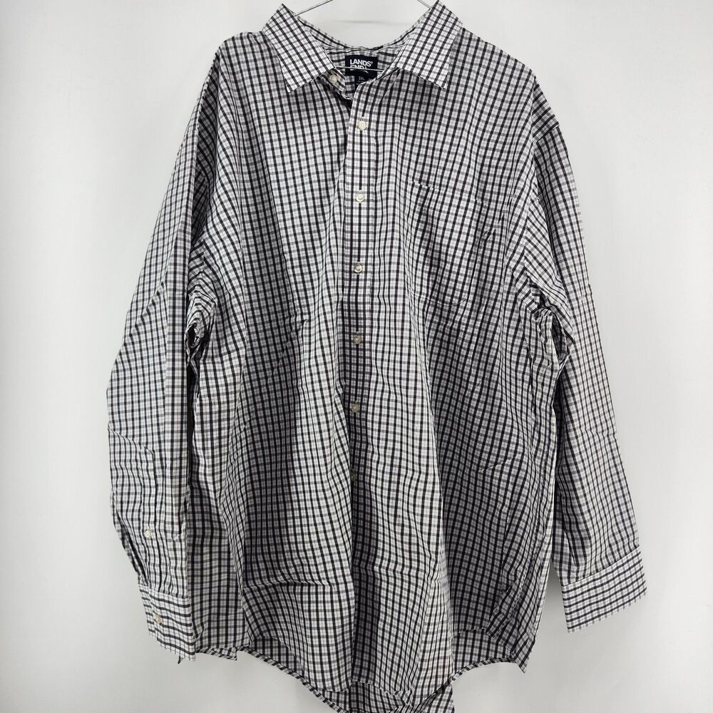 LANDS END Men's 3XL Gray Black Check Wrinkle Free Shirt NWT